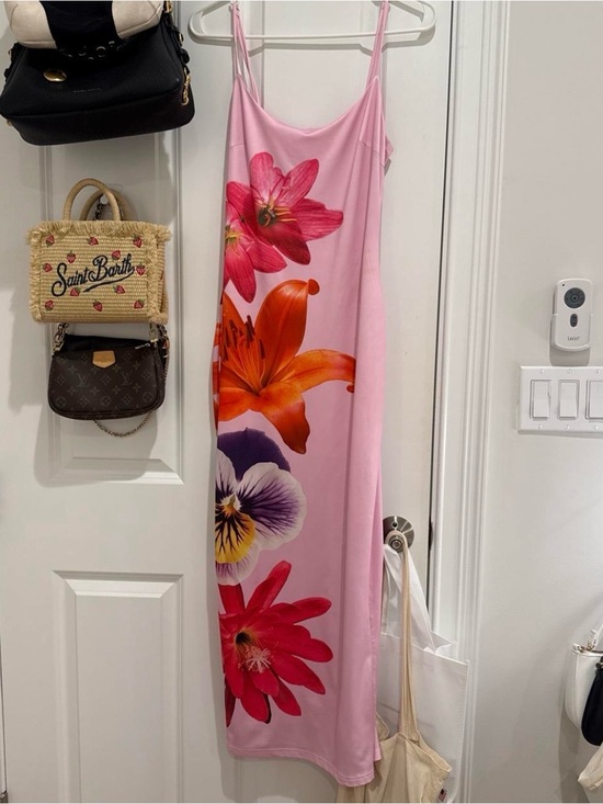 Runaway The Label Dresses & Skirts - Runaway The Label Pink Satin Slip Dress with Floral Accents